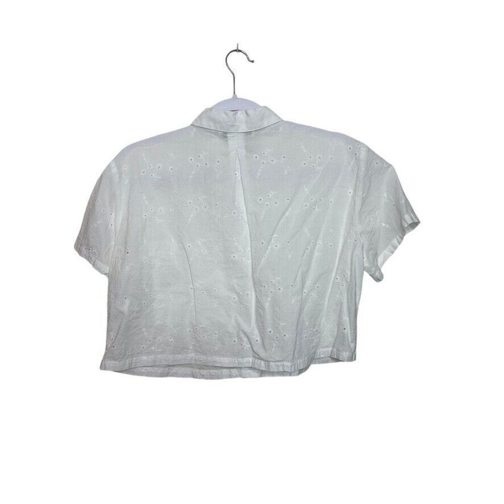 SO Good For Life Eyelet Crop Top Women‎ M White Cottage Core Fairy Pocket Floral - Picture 2 of 6